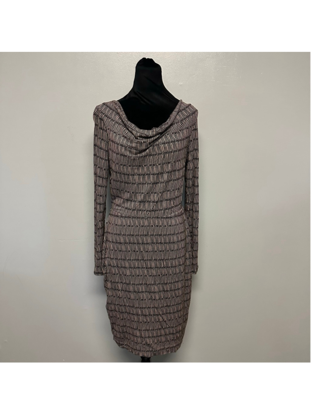 Boden Long Sleeve Dress Black Pink Mauve Striped Womens Size 8 Midi Knee length